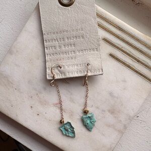 Anthropologie Teal Leaf Chain Earrings